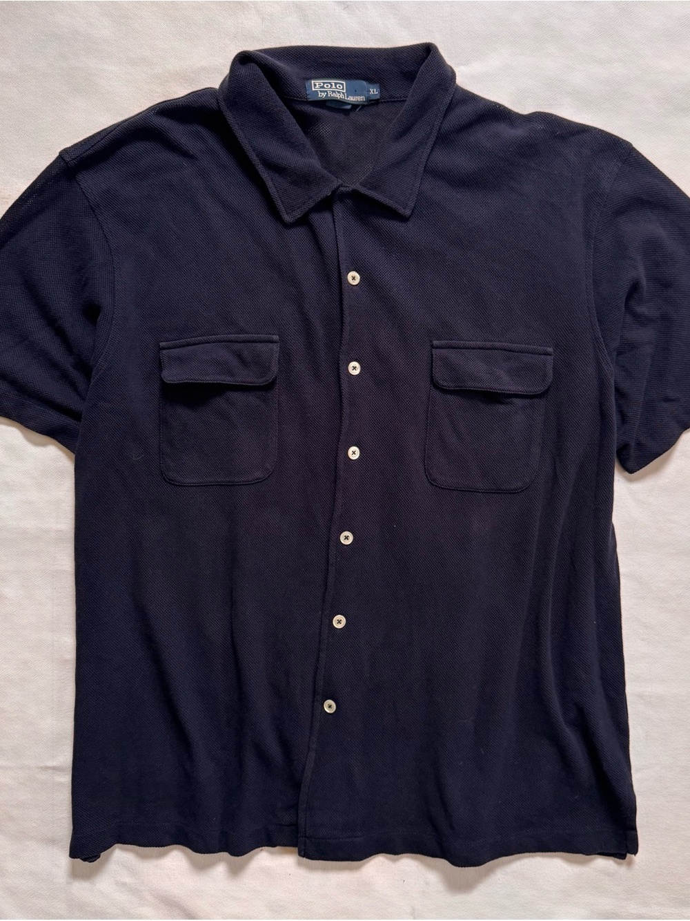 Ralph Lauren Polo Vintage Navy Short-Sleeve Button-Down Knit Shirt